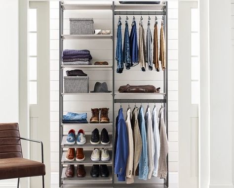 In need of some help organizing your clothing & shoes? Explore the reach in closet systems from the Martha Stewart Collection from California Closets today! Hanging Shoe Storage, Small Closet Space, Closet Shoe Storage, Closet Rods, Reach In Closet, Hanging Shoes, Closet Organizing Systems, California Closets, Shoe Shelves