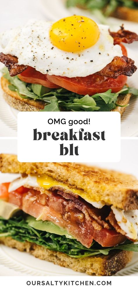 Skip the drive-through and make the best breakfast sandwich at home. Our breakfast BLT is simply the best - layer super crispy bacon with salted tomatoes, spicy arugula, and creamy avocado on toasted slices of thick bread. A perfectly cooked runny egg is the piece de resistance and officially marks this "the best breakfast sandwich, ever". Layer it up and enjoy!! Salted Tomatoes, Bacon Breakfast Ideas, Blt Breakfast Sandwich, Sandwiches With Bacon, Breakfast Blt, Blt Recipes, Easy Homemade Pancakes, Best Breakfast Sandwich, Breakfast Sandwich Recipes