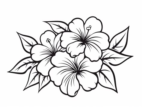 Hibiscus Coloring Page, Hawian Flowers Drawings, Hawaiian Flowers Drawing, Hibiscus Flower Drawing Simple, Hawaiian Drawing, Flower Outline Art, Hawaii Flowers Drawing, Hibiscus Flower Tattoo Design, Hibiscus Outline