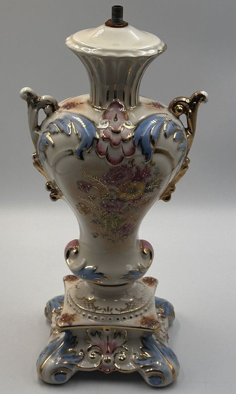 VINTAGE FRENCH STYLE Porcelain Lamp Bedroom Rococo Pink Blue Gold Hand Decorated $101.85 - PicClick CA Rococo Lamp, Rococo Vase, Nails Reference, Vintage French Style, Decorating 101, Pink And Yellow Flowers, Pinterest Contest, Dorm Inspo, Porcelain Lamp