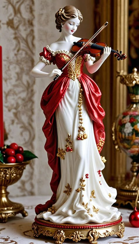 Decoration - Christmas porcelain limoges of lady statue playing violin - AI creation Antique Music Box, Lady Statue, Art Deco Accessories, Christmas Porcelain, Glass Dolls, Playing Violin, Vintage Porcelain Dolls, Antique Porcelain Dolls, Porcelain Figures