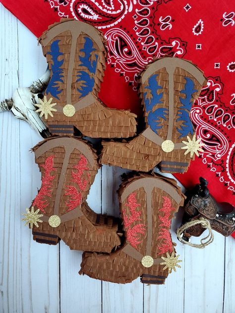 Western Pinata Cowboy Theme, Diy Western Props, Long Live Cowgirls Birthday, Western Piñata, Western Pinata, Boot Pinata, Country Themed Birthday Party, Groomsmen Proposals, Boho Themed Party