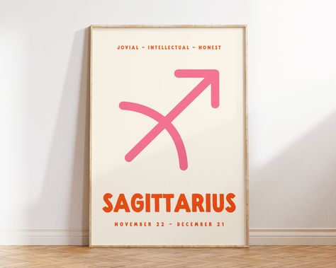 Sagittarius Bedroom Aesthetic, Preppy Wall Decor, Orange Printable, Zodiac Poster, Collage Mural, Wall Decor Pink, Zodiac Designs, Sagittarius Zodiac, 22 December