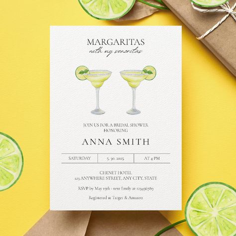 Margaritas with my Senoritas Fiesta Bridal Shower Invitation Margarita Bridal Shower Theme, Tequila Bridal Shower Ideas, Margarita Themed Bridal Shower Ideas, Margarita Bridal Shower Ideas, Tropical Margarita, Margaritas With My Senoritas, Fiesta Bridal Shower Invitations, Modern Bridal Shower Invitations, Bachelorette Weekend Itinerary