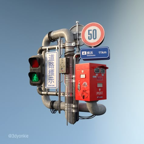 Street Objects, C4d Art, 3d Lighting, Paper Diamond, Sci Fi Props, Products I Love, Props Art, Traffic Lights, 3d Concept