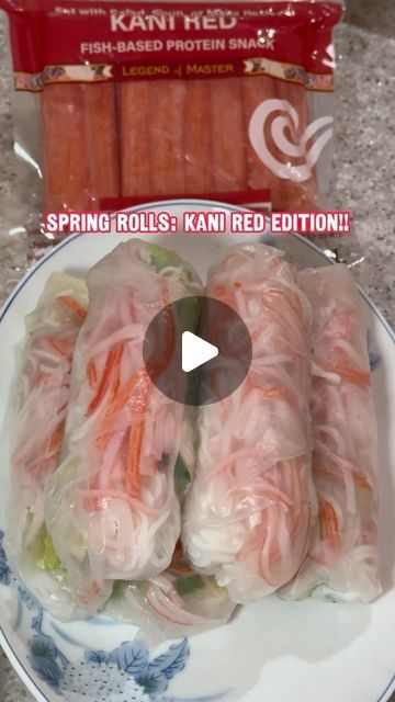 Legend of Master🥢🧧 on Instagram: "🥡Spring rolls recipe: Kani Red edition🥢 Do you know what you need to try this season?? 🌼SPRING rolls (with Kani Red in them ofc) 😆😂😅  I made a bunch for my family the other day and let's just say it was a fan favorite🤭 Don't worry if you don't have these exact ingredients; I didn't use the traditional spring roll ingredients. You can just freestyle it and use whatever you have in your kitchen! 😛 🛒Ingredients: - kani fish sticks 🐟 - vermicelli noodles 🍜 - cucumber 🥒 - lettuce 🥬 - mint 🍃 - rice paper 🎋 - peanut sauce: peanut butter, hoisin sauce, sugar, and water 🥜 • • • • • #kanired #legendofmaster #legendofmastercrabsticks #imitationcrab #imitationcrabmeat #fishsticks #highprotein #proteinsnack #highproteinlowcarb #lowcarb #spring #spring Crab Spring Rolls, Rice Paper Spring Rolls, Crab Rice, Rice Wrappers, Rice Paper Recipes, Crab Stick, Rice Paper Rolls, Vermicelli Noodles, Crab Legs