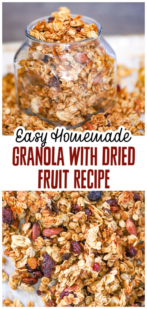 Our Homemade Granola with Dried Fruit recipe is the perfect solution for a quick and healthy breakfast or snack on the go. Packed with essential nutrients and bursting with flavor, this granola is a delicious and nutritious way to fuel your day. Get ready to revamp and start your day off right with this tasty and wholesome treat! Dried Fruit Recipe, Vegan Budget, Vegan Greek Yogurt, Homemade Coffee Cake, Fruit Granola, Quick And Healthy Breakfast, Cheap Meal Plans, Easy Homemade Granola, Granola Recipe Healthy