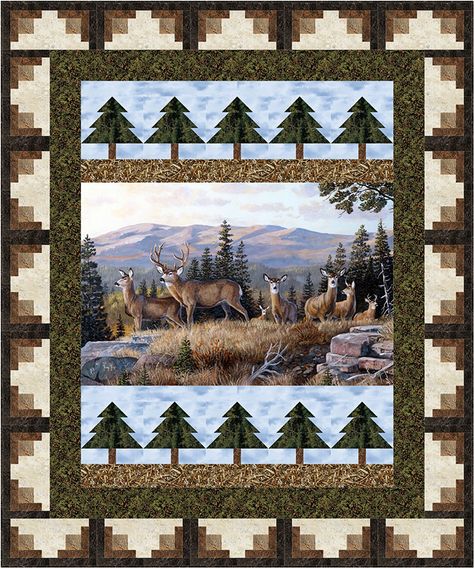 Northcott Deer Quilt, Wildlife Quilts, Panel Quilt Patterns, Lap Quilt Patterns, Horse Quilt, Fabric Panel Quilts, Quilt Modernen, Bear Quilts, Landscape Quilts