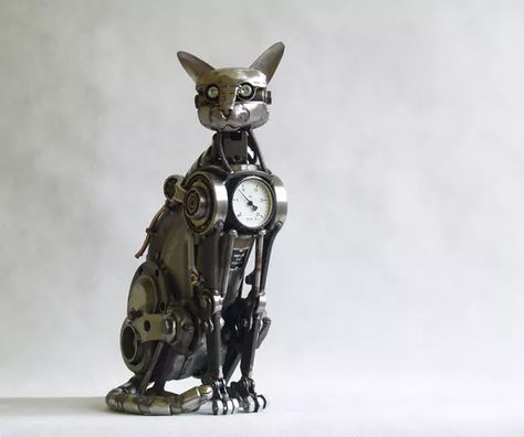 Steampunk Robots, Steampunk Robot, Steampunk Animals, Mechanical Animals, Robot Cat, Robot Animal, Steampunk Cat, Mechanical Clock, Arte Cyberpunk