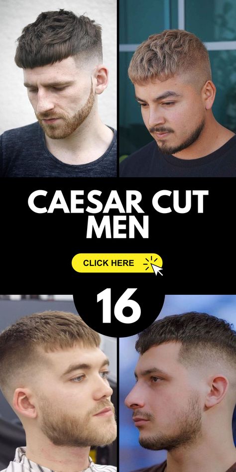 Introducing the Caesar cut for men – a hairstyle that captures the essence of classic elegance with a modern twist. Choose a short Caesar cut for a refined appearance, or let your hair grow longer to add dimension. The fade element seamlessly blends the lengths, complementing the overall style. From curly to straight hair, the Caesar cut is versatile and adaptable. Enhance your look in 2023 with this timeless yet contemporary haircut. Ceasar Cut Men Fade, Ceaser Cut Hair Men, Ceasar Hair Men, Julius Caesar Haircut, Long Caesar Haircut, Curly Caesar Haircut, Long Caesar Haircut Men, Textured Caesar Haircut, Caesar Cut Men