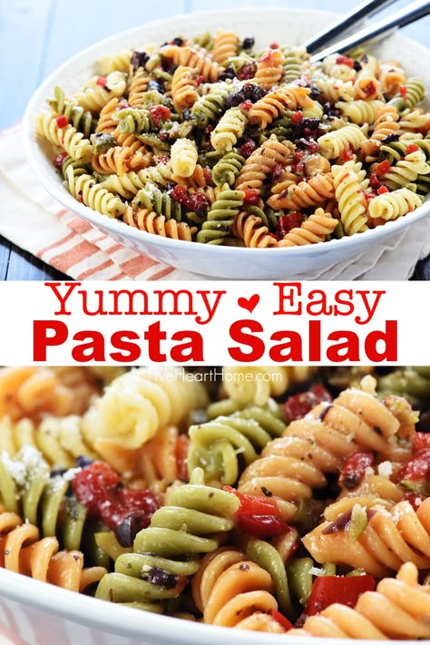 Side Pasta, Salad Italian, Easy Italian Pasta Salad, Tri Color Pasta, Classic Pasta Salad, Resep Pasta, Homemade Italian Dressing, Pasta Salad Ingredients, Summer Side Dish