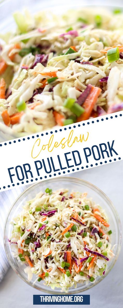 Pulled Pork Coleslaw Recipe, Pulled Pork And Coleslaw, Slaw For Pulled Pork, Pulled Pork Slaw, Coleslaw For Pulled Pork, Coleslaw Recipes, Thriving Home, Easy Coleslaw, Coleslaw Recipe Easy