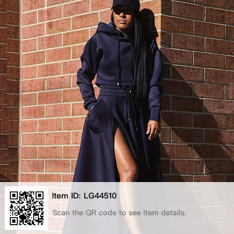 Long Skirt Set, Skirt Matching Set, Casual Hooded Sweatshirt, Navy Blue Hoodie, Rock Outfit, Crop Top Sweater, Selling Clothes, Sleeveless Crop Top, Blue Hoodie