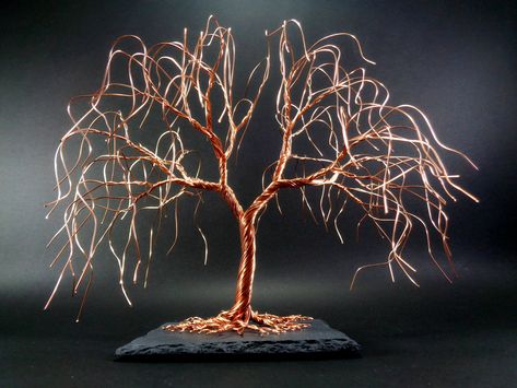 How To Make A Weeping Willow Wire Tree, Wire Sculpture Art, Metal Tree Sculpture, Tree Of Life Sculpture, Sculpture Wire, Bonsai Wire, Wire Tree Sculpture, Wire Trees, Weeping Willow