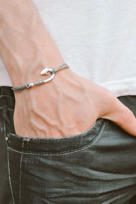 Men's bracelet gray cord bracelet for men with by Principles Men’s Bracelet, Diy Bracelets For Him, Bracelets For Him, Male Jewelry, Man Bracelet, Man Jewelry, Bracelet Crochet, Hook Bracelet, Men Bracelet