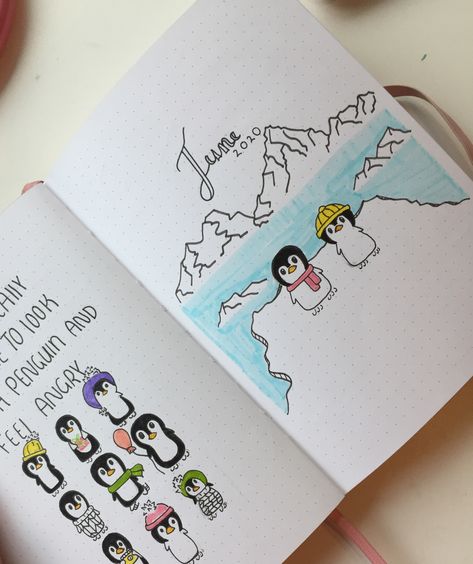 Jan Bujo Theme, Ballet Journal, January Bullet Journal, Bullet Journal Work, Penguin Theme, Bullet Journel, Bullet Journal Month, Bulletin Journal Ideas, Bullet Planner