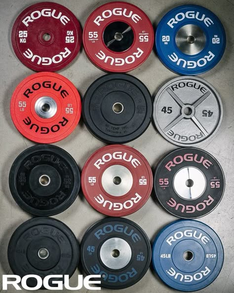 Rogue Plates, Rogue Gym Equipment, Rogue Gym, Gym Plates, Crossfit Equipment, Gym Products, Powerlifting Motivation, Gym Design Interior, Home Gym Garage