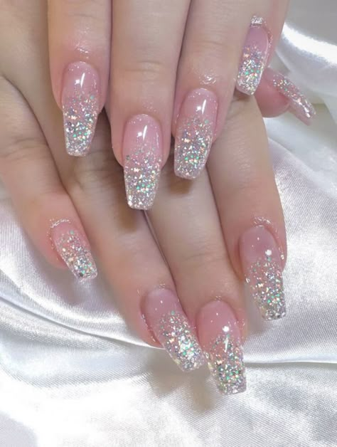 30th Birthday Nails, Pastel Nail Colors, Glitter Gradient Nails, Quince Nails, Quinceanera Nails, Neon Nail Art, Ombre Nail Art Designs, Ballet Nails, Nails With Glitter