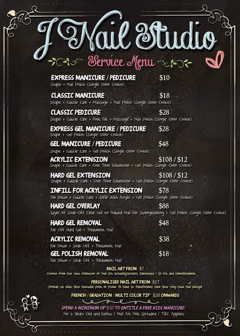 Menu Nail, J Nails, Cuticle Care, Nail Services, Salon Services, Nail Studio, Menu Ideas, Menu Template, Manicure E Pedicure