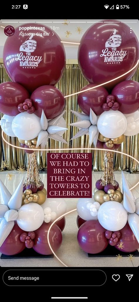 Event Decor Ideas, Balloon Display, Christmas Balloons, Balloon Columns, White Balloons, Gold Balloons, Burgundy And Gold, Grad Parties, Balloon Arch