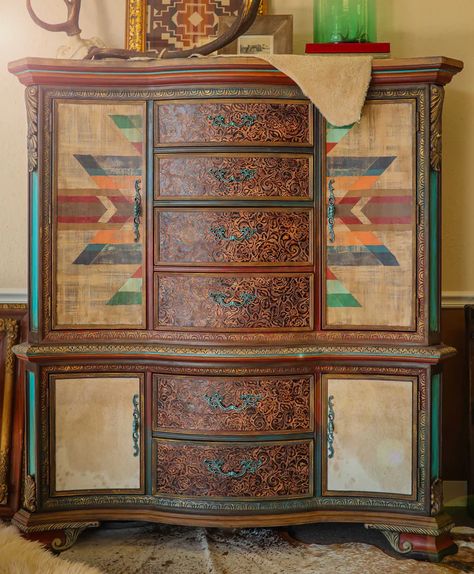 Future Furniture – The Painted Pinto Western Furniture Ranch Style, Dresser Rustic, Southwestern Furniture, Southwest Furniture, Ranch Furniture, Armoire Dresser, Painted Armoire, Cowhide Furniture, Southwestern Home Decor