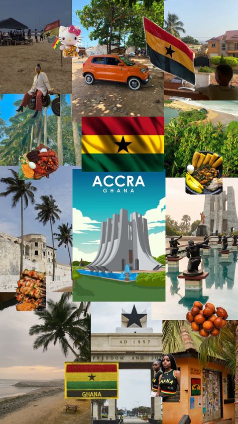 #collage #aesthetic #country #travel #Ghana #Accra #GhanianFood #culture #kabobs #viralpost Ghana Culture, Ghana Travel, Aesthetic Country, Ghana Accra, Vacation Locations, City Family, Travel Inspiration Destinations, I Want To Travel, Accra