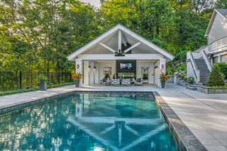 Franklin Park Pool - Pool - DC Metro - by WINN Design+Build | Houzz Backyard Kitchen And Pool, Pool Gazebo, Pool Pavilion, Living Pool, Pool House Designs, Pool Cabana, Outdoor Remodel, Backyard Pavilion, Backyard Kitchen