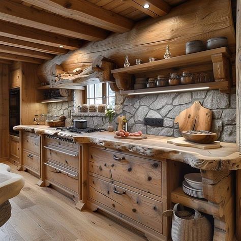 Cottage Core Kitchen Ideas, Cottage Core Kitchen, Small Kitchen Remodel Ideas, Upcycled Kitchen, Stone And Wood, Barn Style House Plans, Rustic Kitchen Design, Cabin Kitchens, Brick Walls