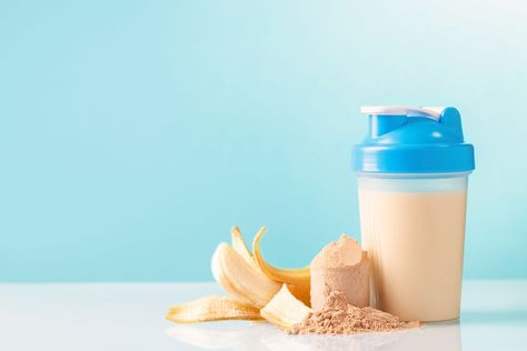 Protein sport shake, banana and powder . Fitness food and drink. Diet Best Meal Replacement, Best Meal Replacement Shakes, Healthy Protein Shakes, Best Whey Protein, Organic Protein Powder, Simple Nutrition, Whey Protein Concentrate, Organic Protein, Nutrition Shakes