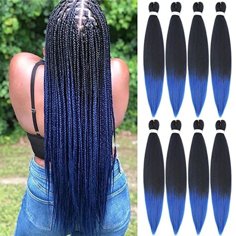 Ombre Blue Box Braids, Box Braids With Blue Highlights, Braids With Blue Highlights, Midnight Blue Braids, Black And Blue Braids, Box Braids Blue, Blue Black Braids, Blue And Black Braids, Black Braids Hairstyles