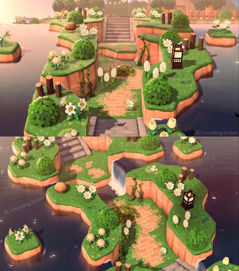 Lex Play Acnh, Acnh Sunken Island, Cute Pathways Animal Crossing, Pathway Ideas Animal Crossing, Cute Animal Crossing Builds, Acnh Sunken Pathway, Animal Crossing Sunken Path, Sunken Pathway Acnh, Pathways Animal Crossing