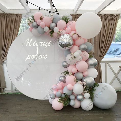 110Pcsdiy Pastel Pink Gray Balloon Garland Arch Kit Round | Etsy Pink And Grey Balloons Decor, Gray Balloon Garland, Balloon For Birthday, Grey Baby Shower, Girls Party Decorations, Silver Balloon, Diy Balloon, Garland Arch, Green Balloon