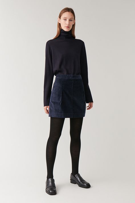 CORDUROY MINI SKIRT - navy - Skirts - COS US Navy Skirt Outfit, Corduroy Skirt Outfit, Corduroy Mini Skirt, Winter Skirt Outfit, Navy Skirt, Celebrity Red Carpet, Corduroy Skirt, Skirt Outfit, Short Skirt