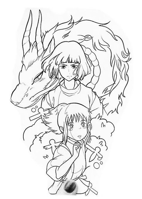 Manga Outline Drawing, Howls Moving Castle Coloring Pages, Ghibli Coloring Pages, Studio Ghibli Coloring Pages, Studio Ghibli Drawings, Ghibli Drawing, Studio Ghibli Tattoo, Ghibli Tattoo, Coloring Pages Inspirational