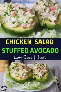 Keto Chicken Salad Stuffed Avocado Low Carb Recipe Chicken Avocado Salad, Low Carb Chicken Salad, Stuffed Avocados, Stuffed Avocado, Keto Chicken Salad, Salad Avocado, Avocado Dessert, Avocado Salad Recipes, Low Carb Recipe