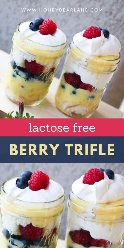 Lactose Free Desserts, Berry Trifle, Lactose Free Recipes, Easy Dessert Recipes, Patriotic Desserts, Dessert For Two, Dessert Candles, Trifle Recipe, Dessert Dips