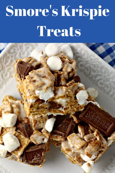 S'mores Krispie Treats | by Renee's Kitchen Adventures - easy dessert or snack recipe for krispie treats with traditional s'mores flavor. It's all in the process of how these are made!  Perfect for a taste of summer all year long! No bake recipe. #smores #ricecrispietreats #ricekrispietreats Summer Smores, Smores Dessert Recipes, Cookout Desserts, No Bake Recipe, Camping Snacks, Krispie Treats Recipe, S'mores, Crispy Treats, Rice Krispie Treats