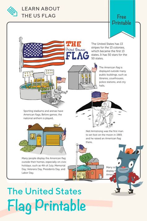 Grab this fun printable and teach your child all about the United States flag. Learn the basic facts about the flag and see the different places where it's waved. #printables #worksheets #america #flag #fourthofjuly American Flag Facts, American Flag History, United States Symbols, Facts About America, Usa Facts, Third Grade Social Studies, Wolf Den, Flag Printable, Kindergarten Social Studies