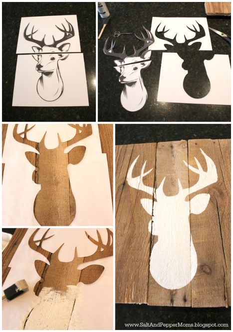 diy deer art, crafts, how to Hunting Bedroom, Diy Hunting, Hirsch Silhouette, Deer Heads, Antler Decor, Burlap Canvas, Hunting Decor, Deer Decor, Deer Wall