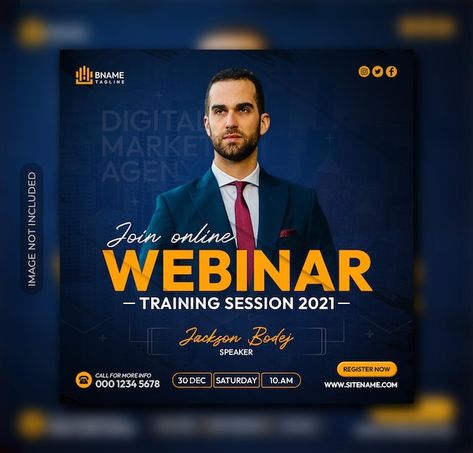 Online Webinar Poster Design, Webinar Design, Free Social Media Templates, Training Design, Types Of Social Media, Business Poster, Social Media Poster, Social Media Design Inspiration, Business Advertising Design