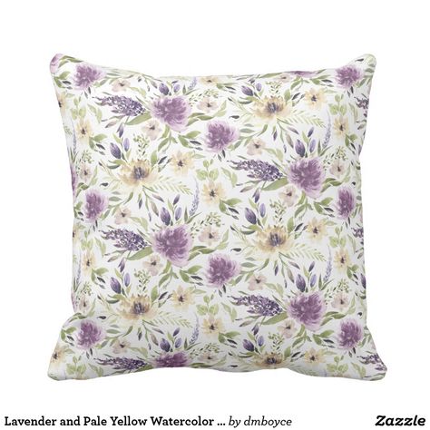 Lavender Bedroom Decor, Yellow Watercolor Flowers, Watercolor Violet, Lavender Bedroom, Yellow Watercolor, Violet Flowers, Yellow Bedroom, Flower Throw Pillows, Yellow Tulips