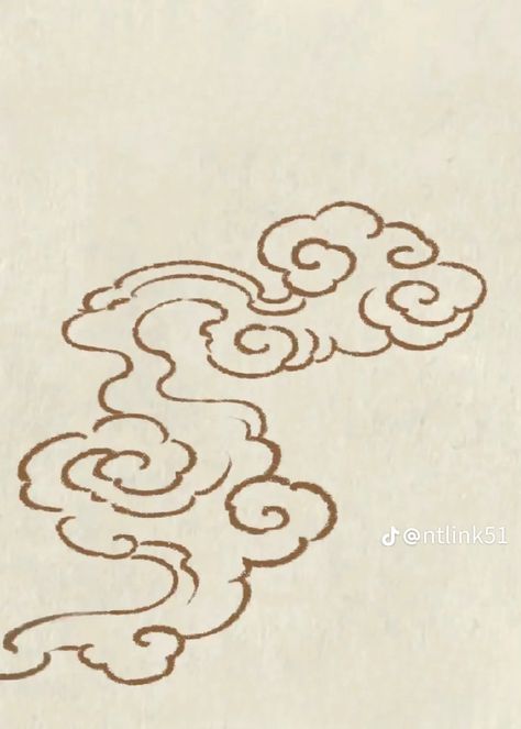 Asian Drawing Aesthetic, Korean Clouds Tattoo, Asian Cloud Tattoo Design, Tibetan Clouds Tattoo, Chinese Clouds Drawing, Japanese Clouds Drawing, Japanese Cloud Painting, Japanese Traditional Clouds, Clouds Japanese Art