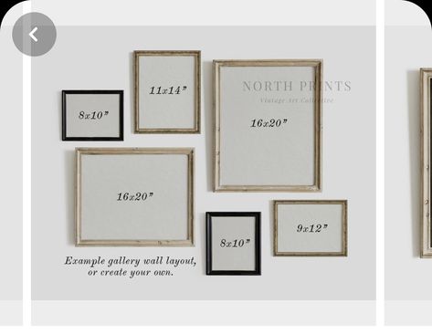 Picture Frame Cluster, Five Picture Frame Layout, 6 Picture Gallery Wall Layout, Frame Sizes On Wall, Gallery Wall With Measurements, 6 Frame Gallery Wall, Frame Sizes Guide Wall Art, Nursery Collage Wall, Small Gallery Wall Layout