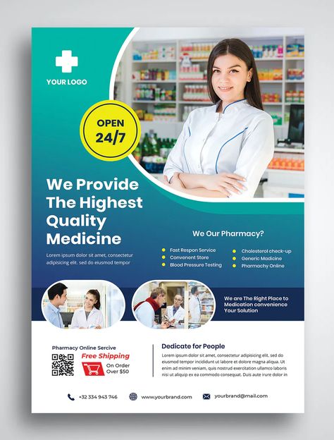 Pharmacy Flyer Template PSD Healthcare Ads, Medical Flyer, Promo Flyer, Pharmacy Medicine, Medical Posters, Pharmacy Design, Marketing Flyers, Presentation Slides Templates, Business Flyer Templates