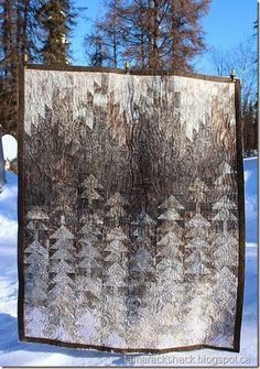 Misty Pines; McCalls Quilting magazine, Jan/Feb 2013 Mountains Quilt, Wildlife Quilts, Mccalls Quilting, Neutral Quilt, Mountain Quilts, Flying Geese Quilt, Abstract Quilt, Landscape Quilt, Misty Mountains