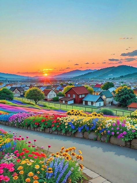 Beautiful Sunrise Painting, Lovely Flowers Wallpaper, Scenery Pictures, Natural Glam, Beautiful Locations Nature, Cool Wallpapers Art, Landscape Drawings, Beautiful Scenery Nature, Jolie Photo