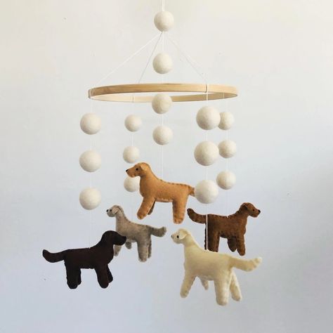 Vintage Dog Themed Nursery, California Nursery, Baby Boy Nursey, Puppy Dog Nursery, Puppy Nursery Theme, Dog Mobile, Unique Baby Boy Gifts, Wood Mobile, Bamboo Ring