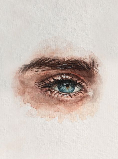 Drawing Eyes Male, Water Colour Eye, Blue Eye Painting, Blue Eye Drawing, Watercolor Eye Painting, Blue Eyes Painting, Blue Eyes Drawing, Male Eyes Drawing, Watercolour Eye