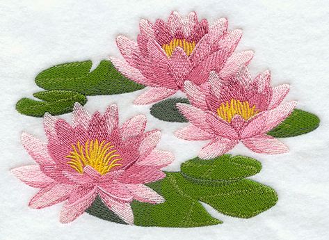 Water Lily design (F3777) from www.Emblibrary.com Water Lily Embroidery, Fabric Painting Techniques, Flower Machine Embroidery Designs, Simple Embroidery Designs, Flower Quilts, Floral Embroidery Patterns, Art Embroidery, Needle Point, Simple Embroidery