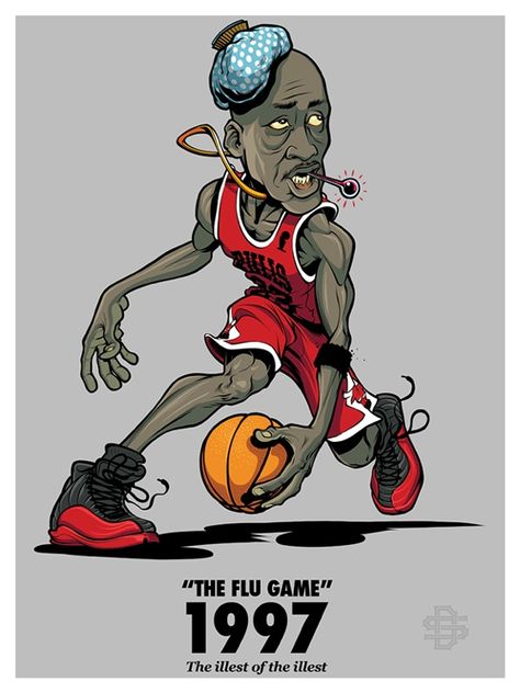 Artist Damasso Sanchez from San Diego, California captures the classic Michael Jordan flu game from 1997 to perfection. Ball Pictures, A Basketball, Basketball Player, Michael Jordan, The Words, Jordan, Basketball